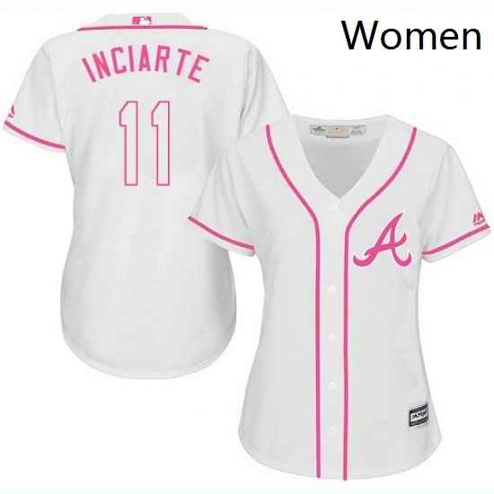 Womens Majestic Atlanta Braves 11 Ender Inciarte Replica White Fashion Cool Base MLB Jersey